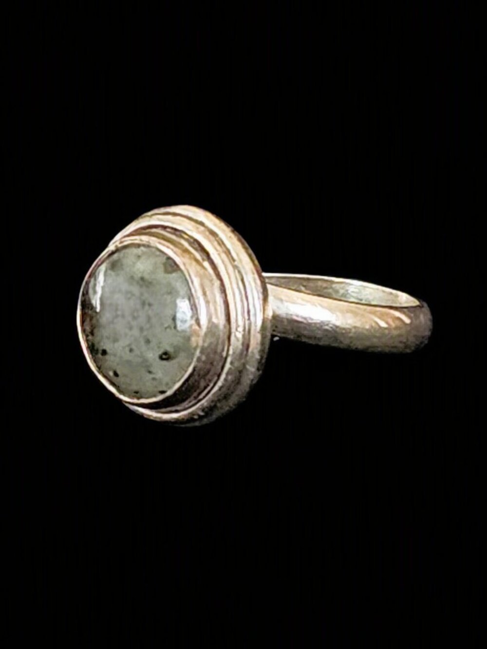 Vintage 80s Sterling Silver Speckled Grey Quartz Adjustable Statement Ring Sz 11